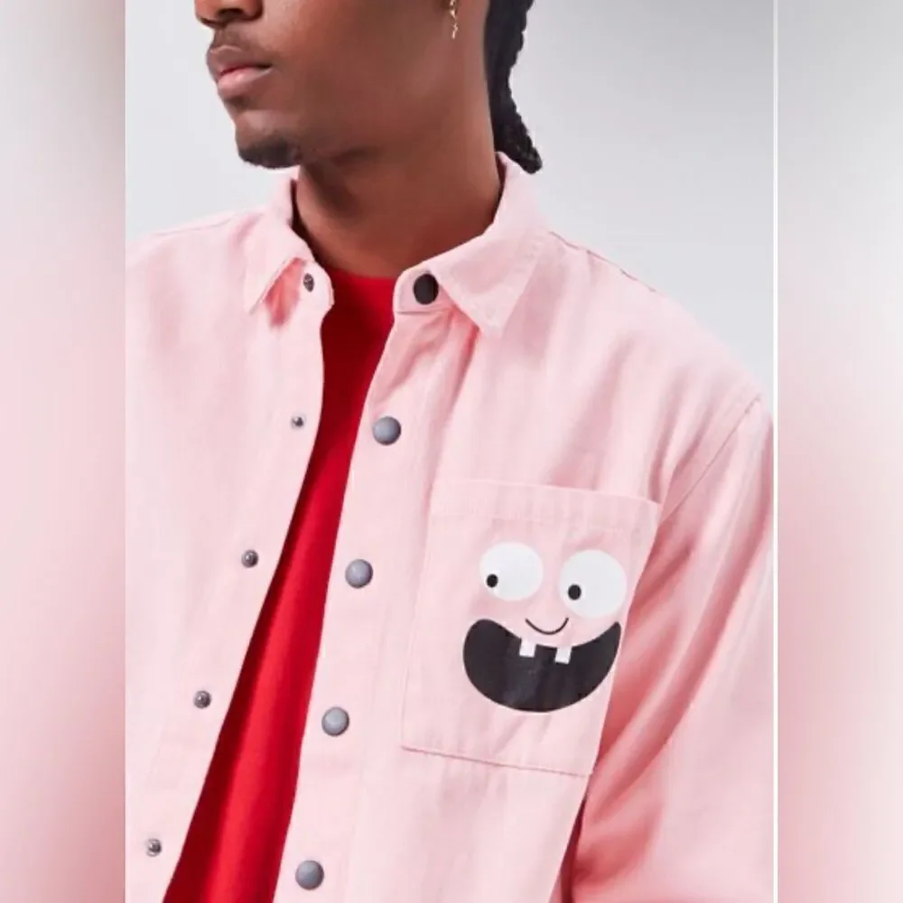 Pink Classic Fit Face Graphic Jean Shirt